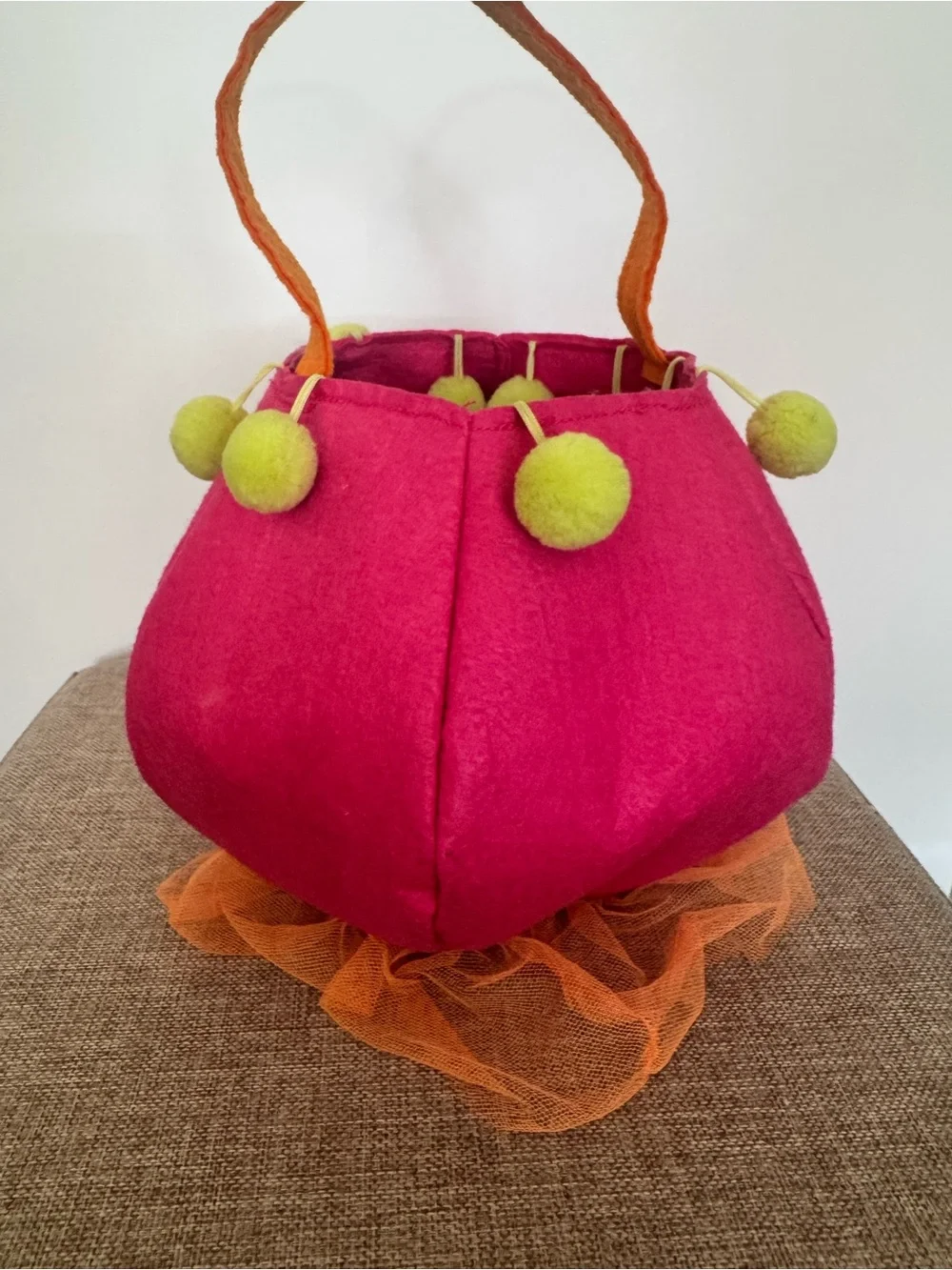 Kids Halloween Pumpkin Treat Bags - Pink & Orange Felt Set